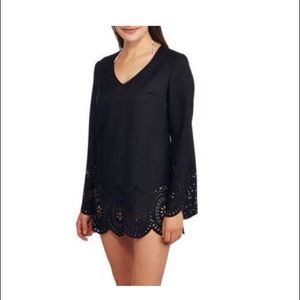 Catalin Womens Black Swimsuit Coverup Size Medium 8-10 Long Bell Sleeves New